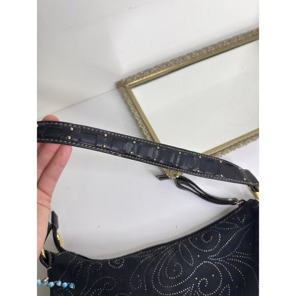 Vintage Madison Studio Black Suede Shoulder bag , top handle bag with gold deta - Picture 10 of 10